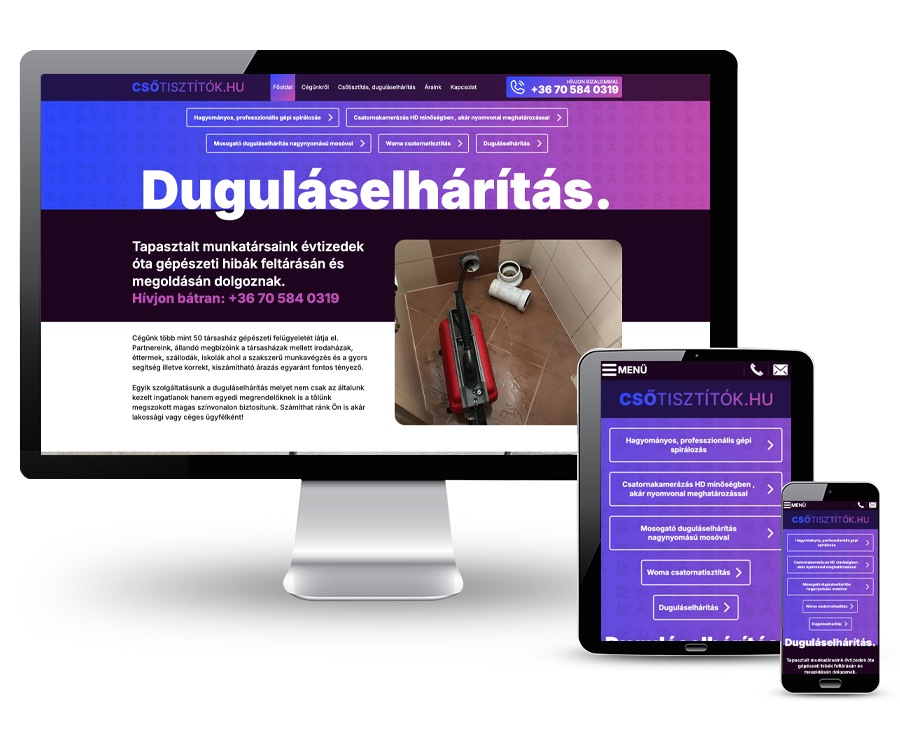 Csotisztitok.hu - Duguláselhárítás, csatornatisztítás - reszponzív weboldal készítés