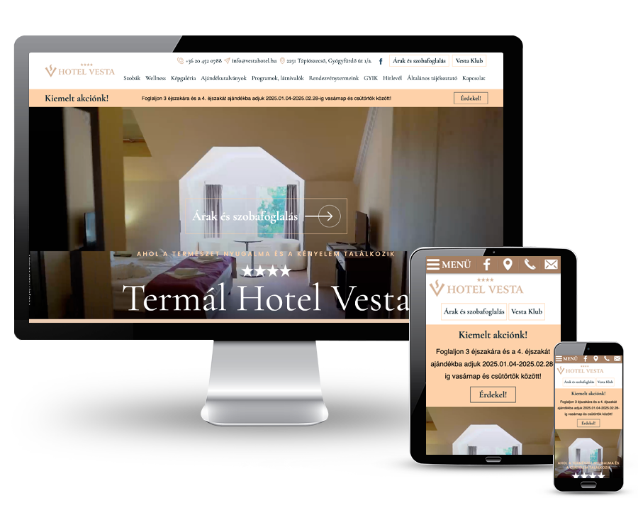 Vestahotel.hu - Termál Hotel Vesta, wellness Tápiószecsőn - reszponzív weboldal készítés