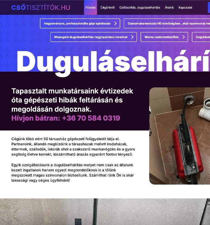 Csotisztitok.hu - Duguláselhárítás, csatornatisztítás - reszponzív weboldal készítés