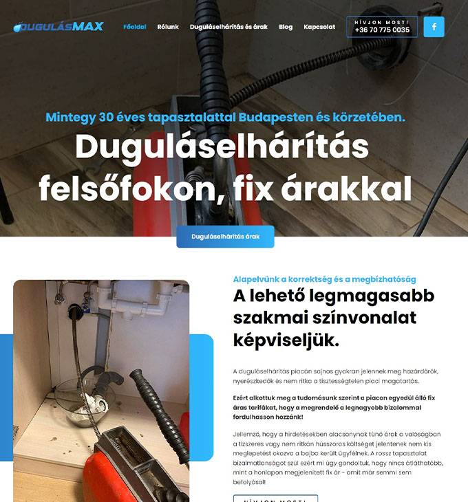 Dugulasmax.hu - Duguláselhárítás felsőfokon, fix árakkal - reszponzív honlapkészítés