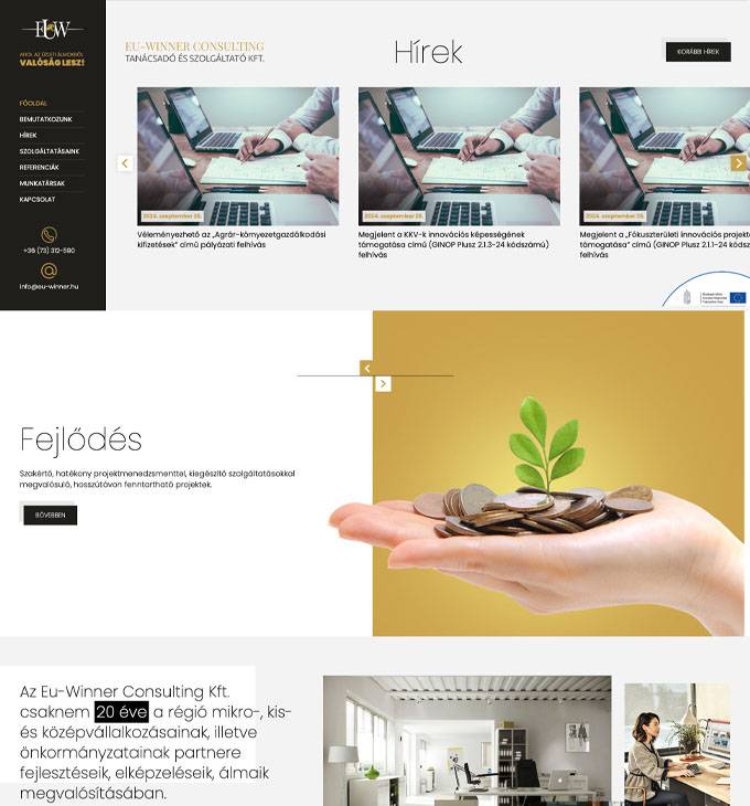 Eu-winner.hu megújítása - pályázatírás, pályázati tanácsadás - reszponzív honlapkészítés