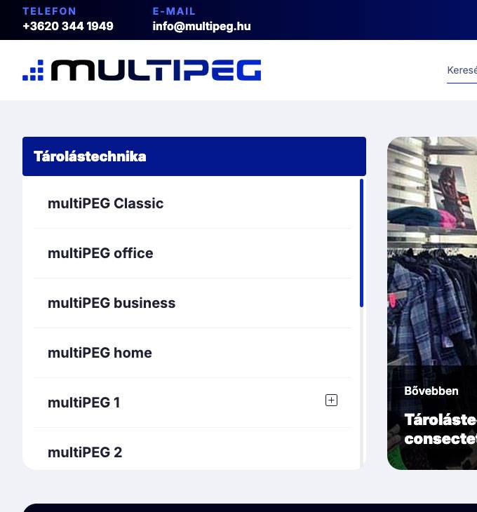 Multipeg.com - MultiPEG tárolástechika - reszponzív webáruház készítés