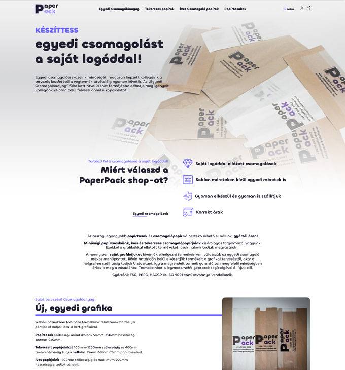 Paperpackshop.eu - Papírtasakok, csomagolópapírok gyártói áron - reszponzív webáruház készítés