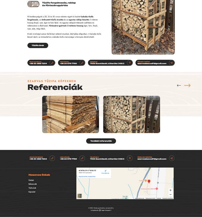 Szarvastuzifa.hu - Kalodás és ömlesztett tűzifa forgalmazás, raklap készítés - reszponzív weboldal készítés